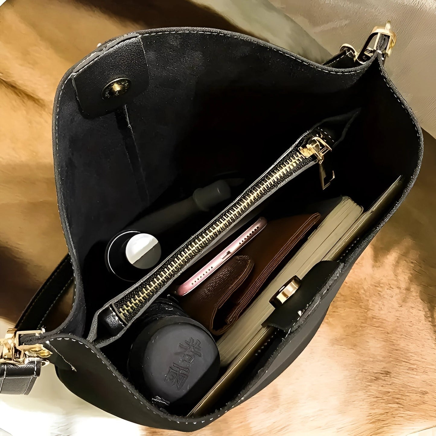 Chic Tan Leather Bucket Bag - Stylish Adjustable Strap for the Modern Woman