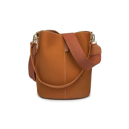 Chic Tan Leather Bucket Bag - Stylish Adjustable Strap for the Modern Woman