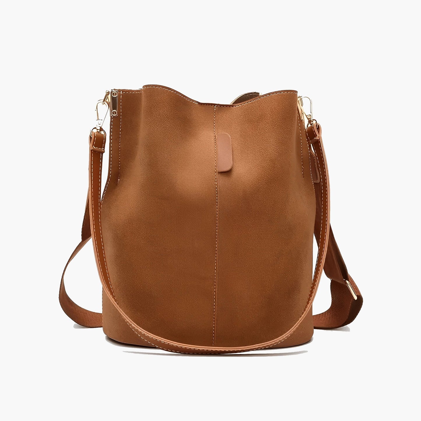 Chic Tan Leather Bucket Bag - Stylish Adjustable Strap for the Modern Woman