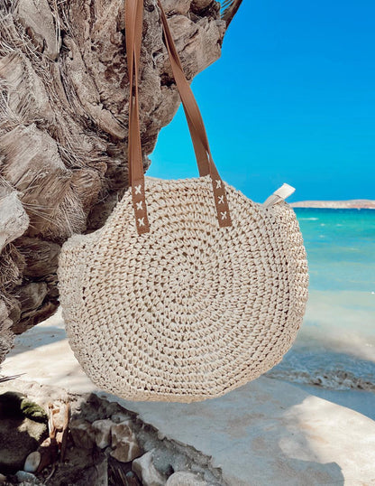Chic Round Straw Bag - Handcrafted with Durable Handles