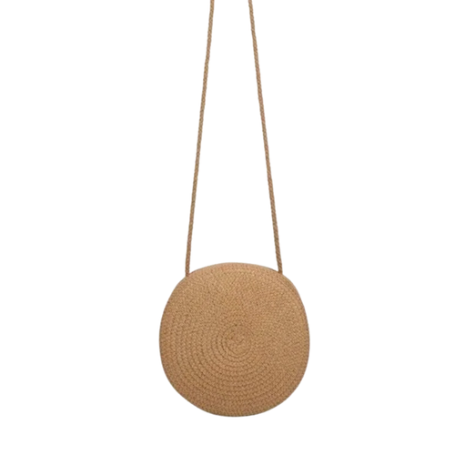 BellaRound - Chic Round Straw Shoulder Bag for Effortless Elegance