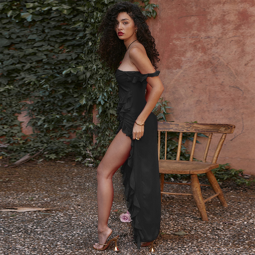 Caitlin - Elegant Women's Ruffled Maxi Dress with Chic Slit