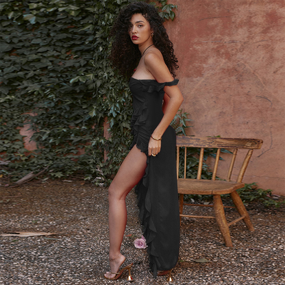 Caitlin - Elegant Women's Ruffled Maxi Dress with Chic Slit