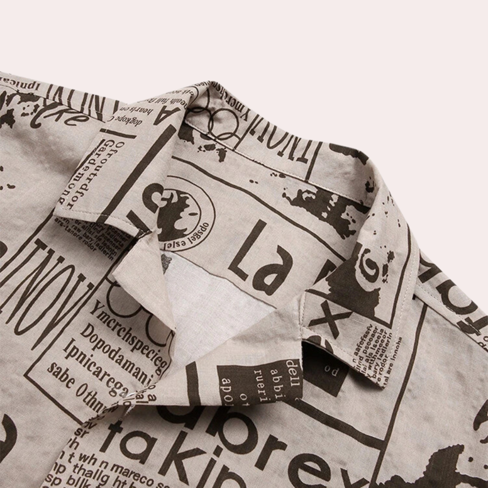 Davie - Stylish Men's Shirt Featuring Trendy Newspaper Print