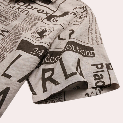 Davie - Stylish Men's Shirt Featuring Trendy Newspaper Print