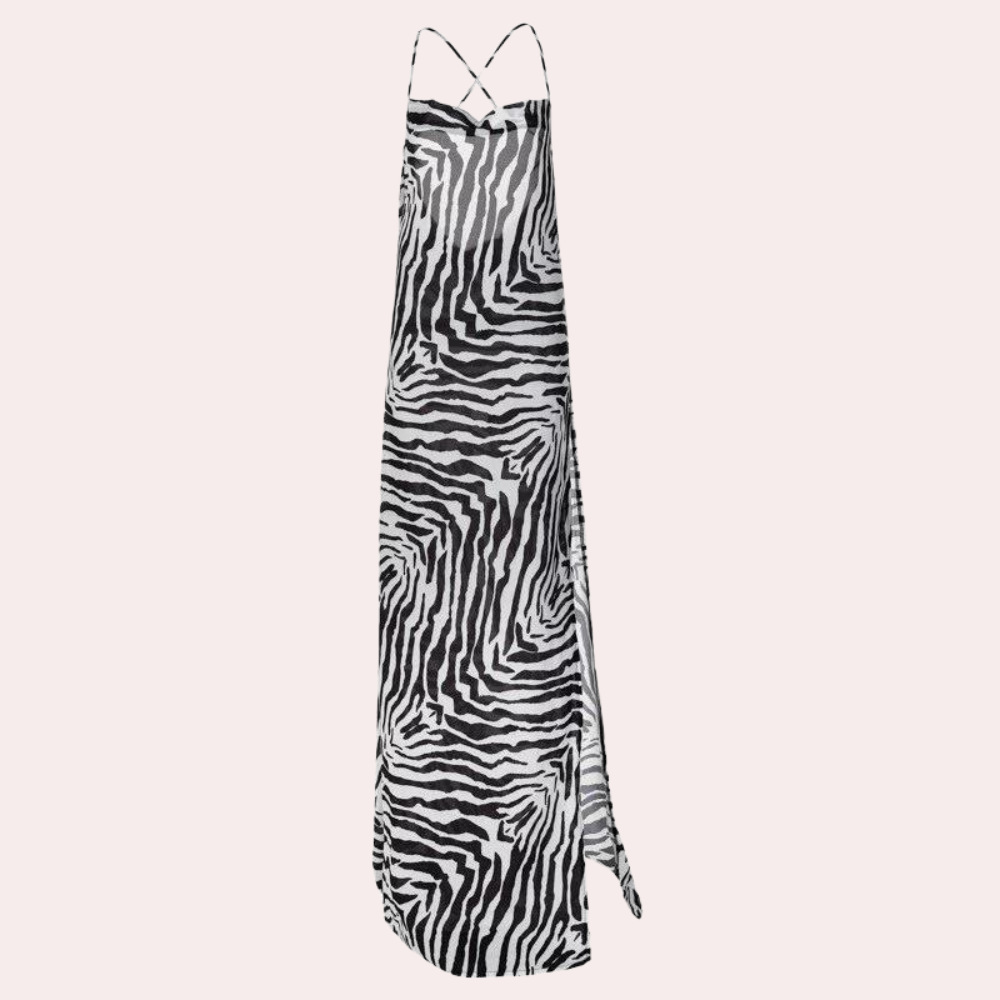 Tara - Striking Backless Maxi Dress featuring Bold Zebra Stripes