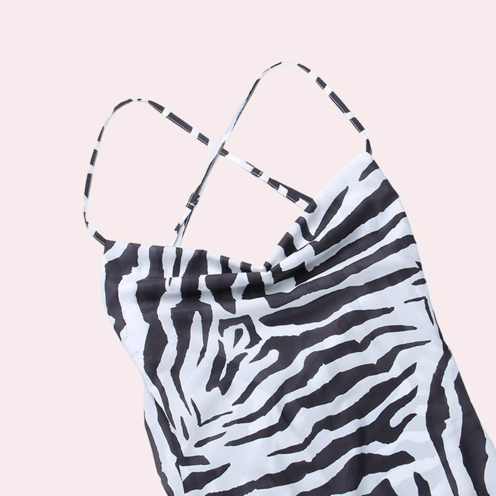 Tara - Striking Backless Maxi Dress featuring Bold Zebra Stripes