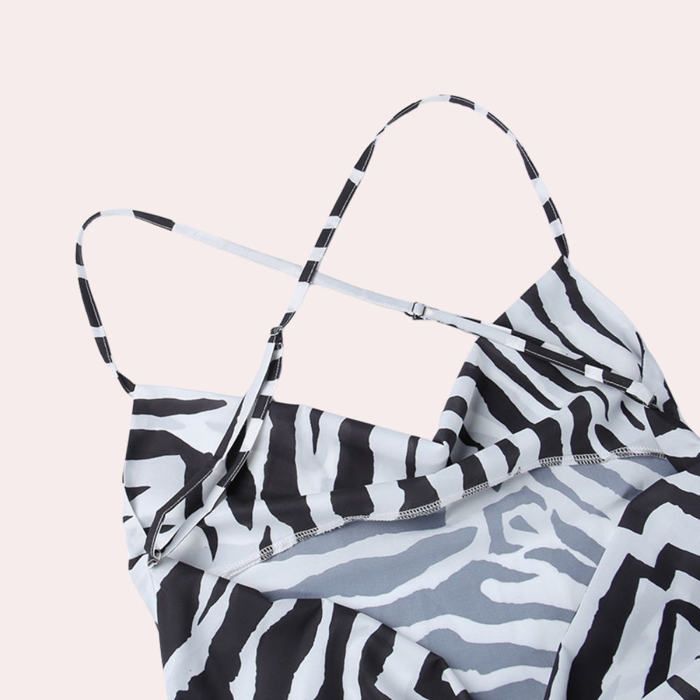 Tara - Striking Backless Maxi Dress featuring Bold Zebra Stripes