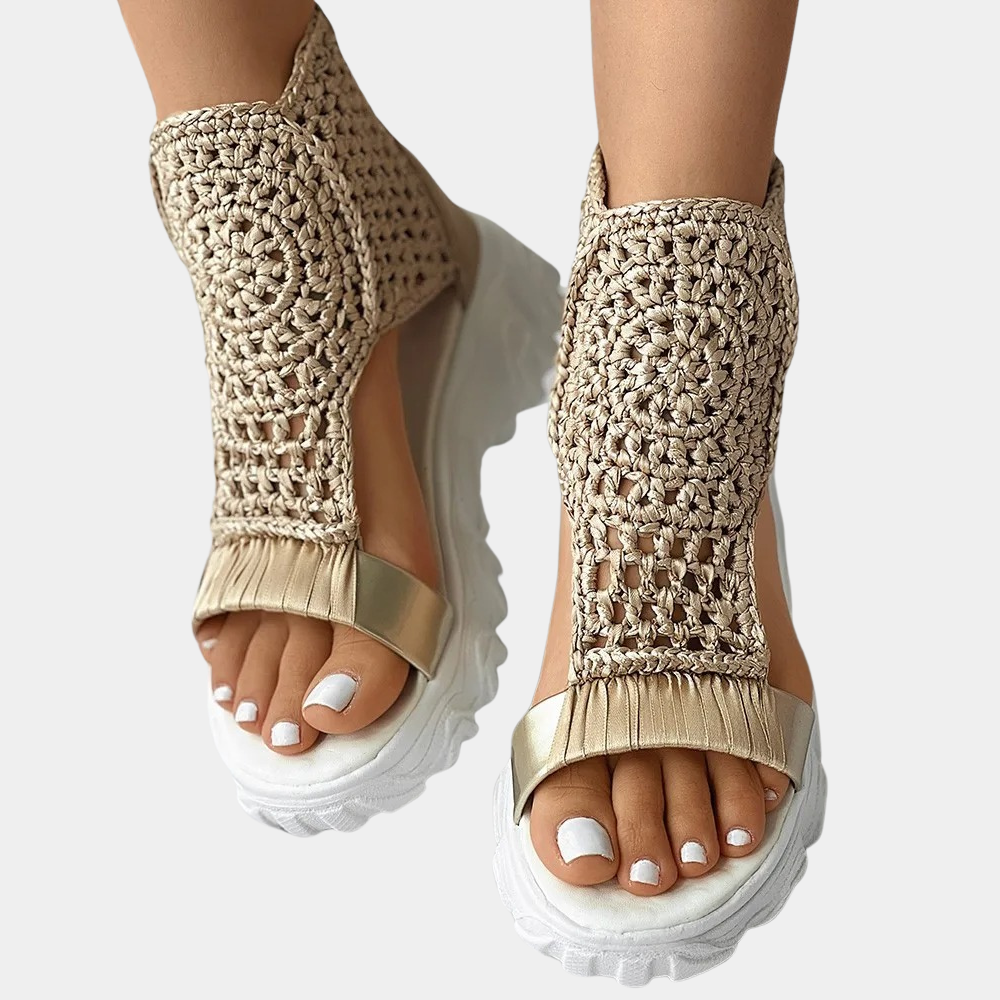 Chic Women’s Braided Wedge Sandals – Comfortable Knitted Elastic Upper with Trendy Geometric Design – Perfect for Summer Adventures and Everyday Casual Looks, Offered in Various Colors