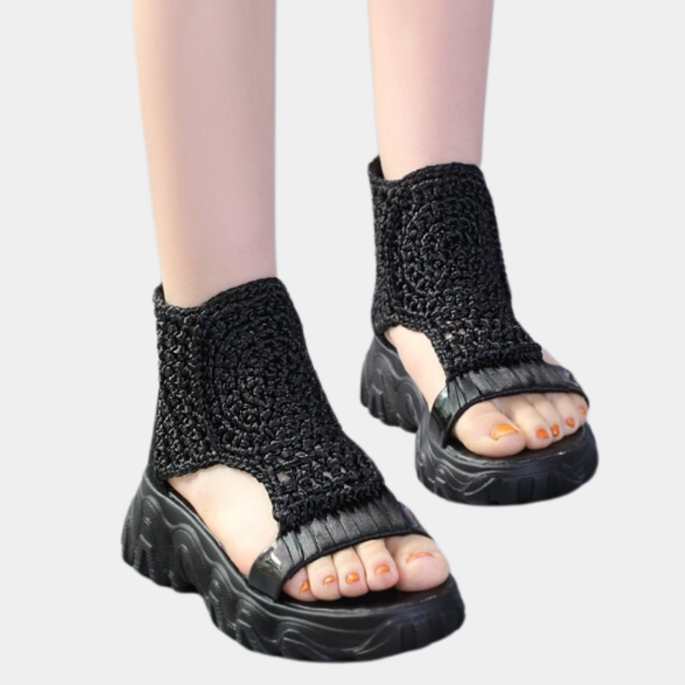 Chic Women’s Braided Wedge Sandals – Comfortable Knitted Elastic Upper with Trendy Geometric Design – Perfect for Summer Adventures and Everyday Casual Looks, Offered in Various Colors