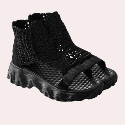 Chic Women’s Braided Wedge Sandals – Comfortable Knitted Elastic Upper with Trendy Geometric Design – Perfect for Summer Adventures and Everyday Casual Looks, Offered in Various Colors