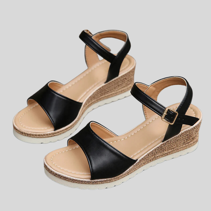 Chic Women's Wedge Sandals – Enhanced Arch Support, Plush Cushioned Insole, Slip-Resistant Sole – Perfect for Summer Adventures and Everyday Comfort, Offered in Beige and Black