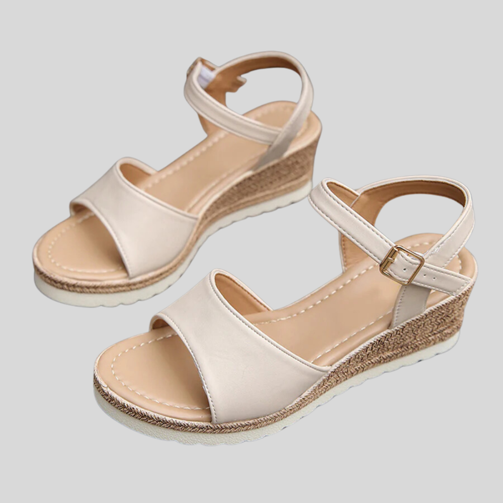 Chic Women's Wedge Sandals – Enhanced Arch Support, Plush Cushioned Insole, Slip-Resistant Sole – Perfect for Summer Adventures and Everyday Comfort, Offered in Beige and Black