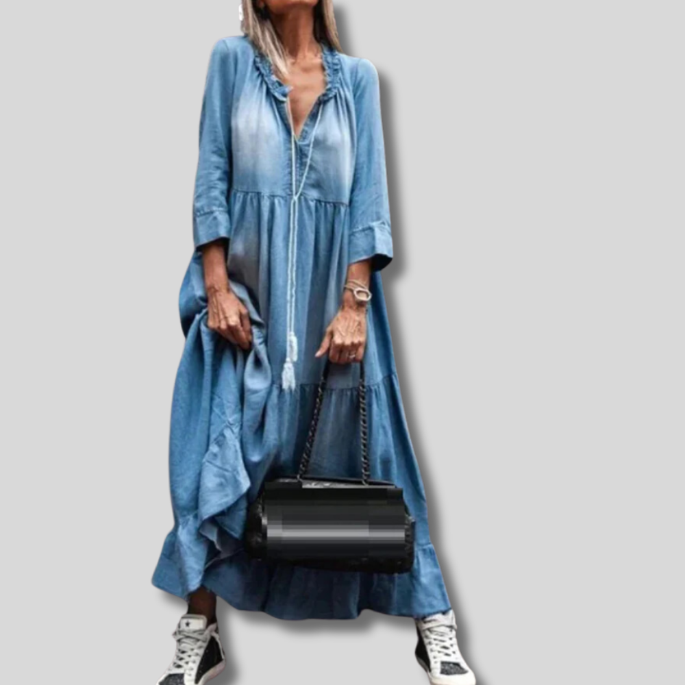 Choe - Stylish and Cozy Denim Maxi Dress for Effortless Elegance