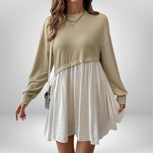 Eila - Stylish Long Sleeve Mini Dress with Trendy Contrast Stitching