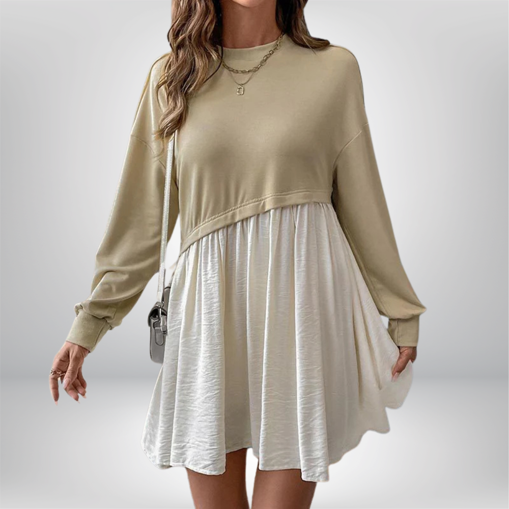 Eila - Stylish Long Sleeve Mini Dress with Trendy Contrast Stitching