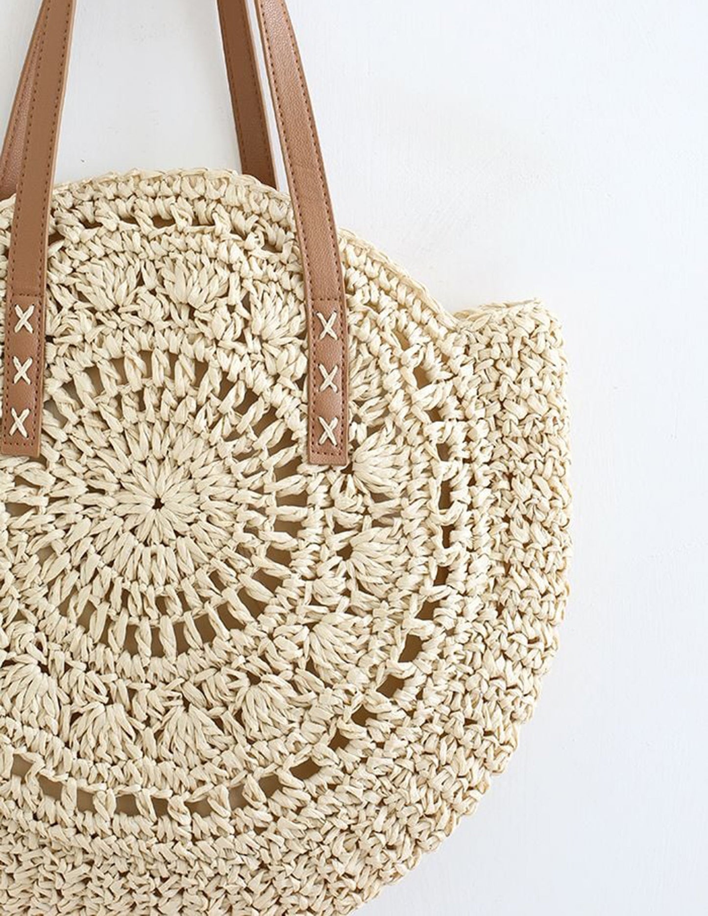 Chic Round Straw Bag - Handcrafted with Durable Handles