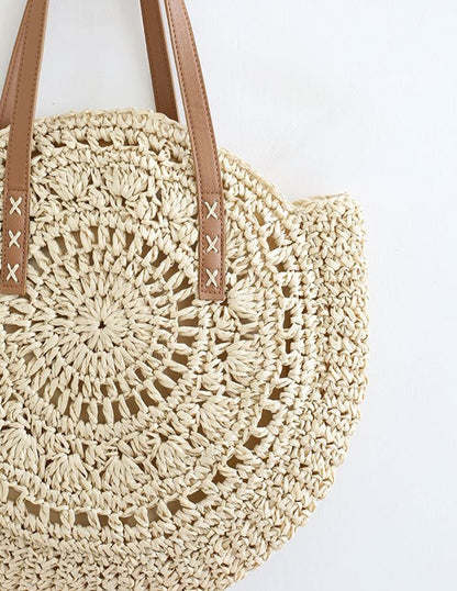 Chic Round Straw Bag - Handcrafted with Durable Handles