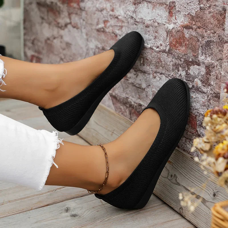Frances - Chic Embellished Ballerinas with a Cozy Knitted Touch