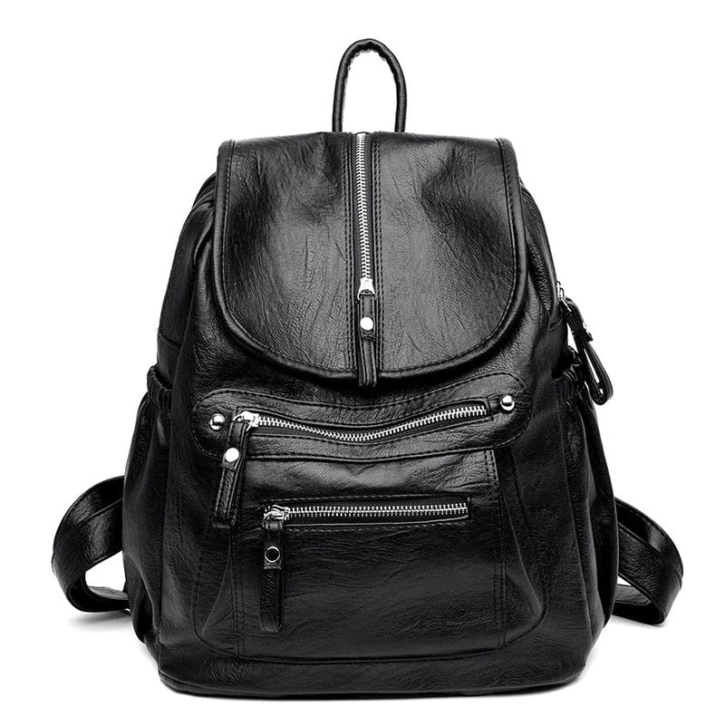 Chic Vintage Leather Backpack with Ample Storage Compartments