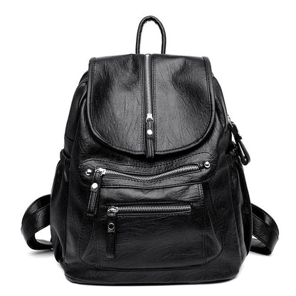 Chic Vintage Leather Backpack with Ample Storage Compartments