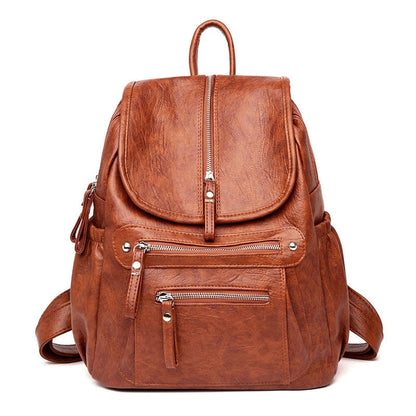 Chic Vintage Leather Backpack with Ample Storage Compartments