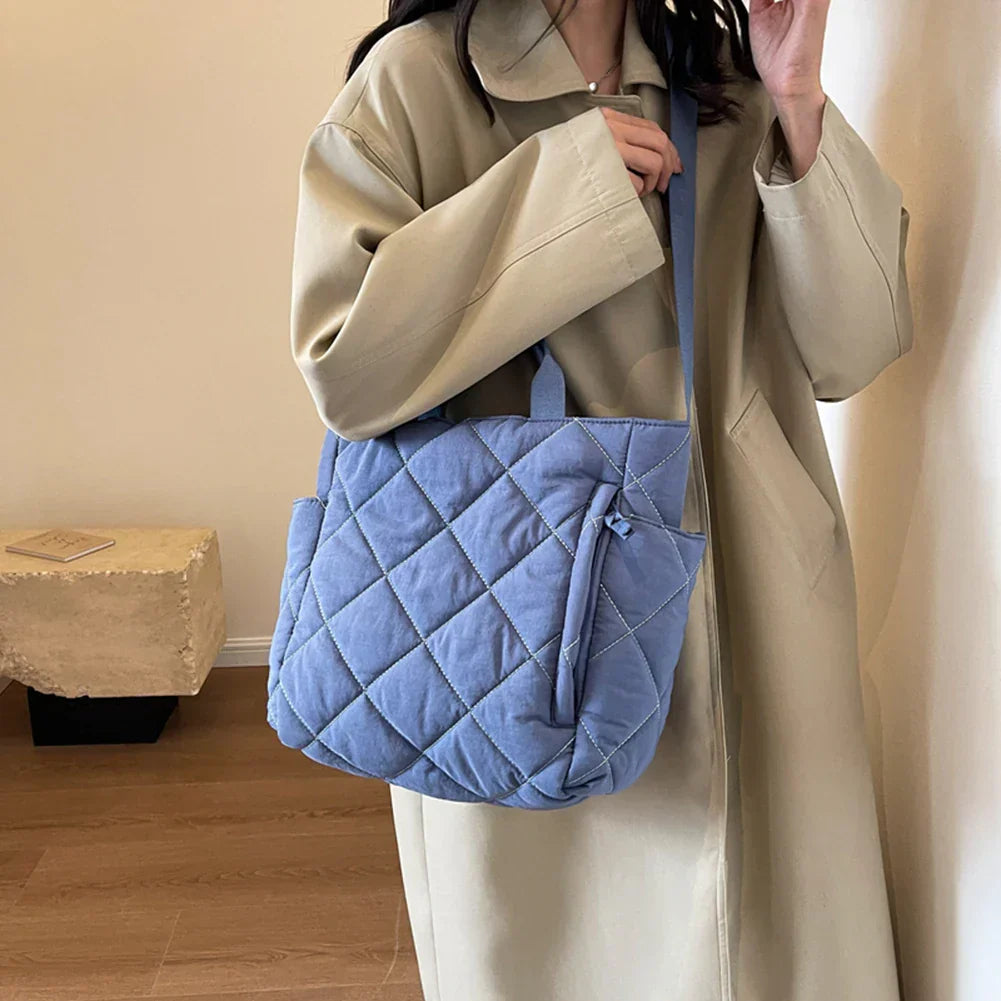 Stylish Quilted Puffer Handbag Tote with Zipper Closure