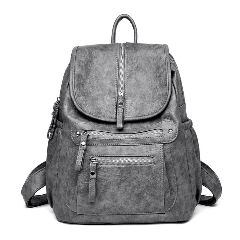 Chic Vintage Leather Backpack with Ample Storage Compartments