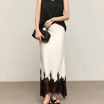 Elegant Satin Skirt with Delicate Lace Trim