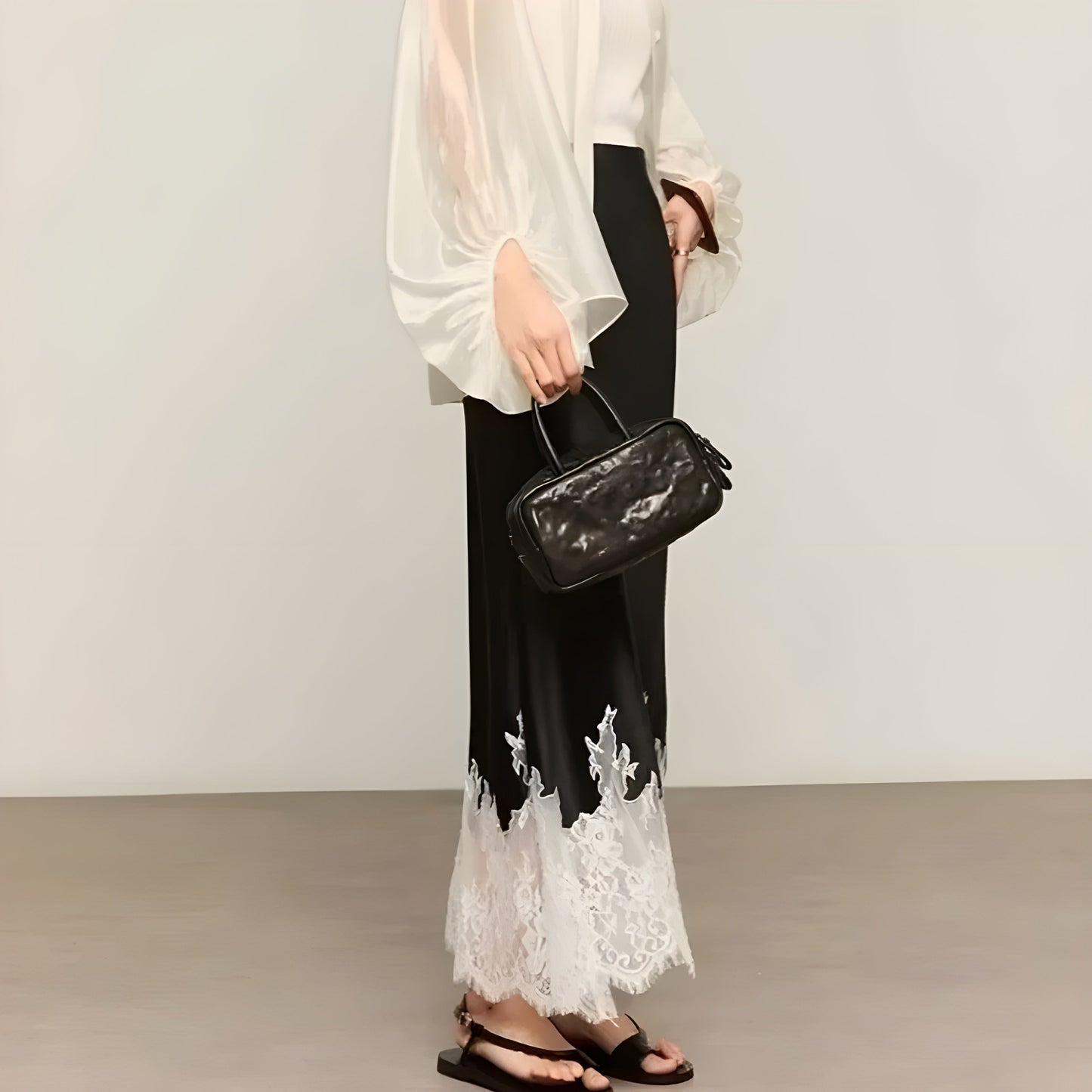 Elegant Satin Skirt with Delicate Lace Trim