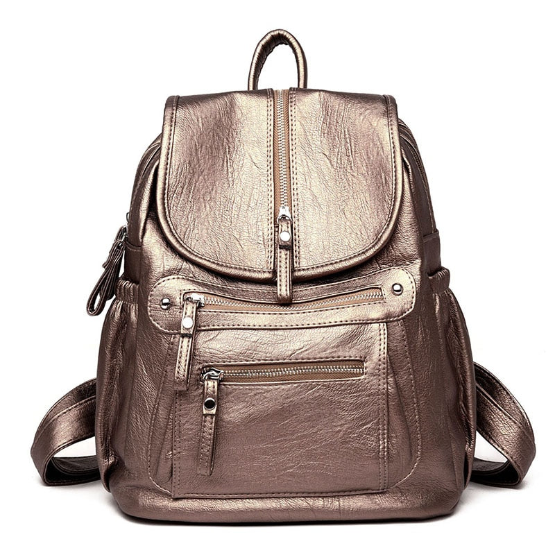 Chic Vintage Leather Backpack with Ample Storage Compartments