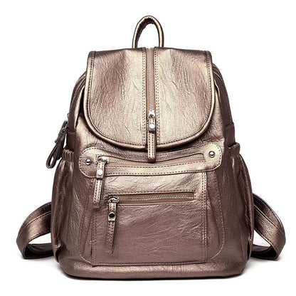 Chic Vintage Leather Backpack with Ample Storage Compartments