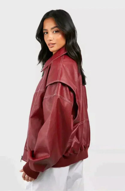 Sorella - Chic Oversized Leather Jacket for Women