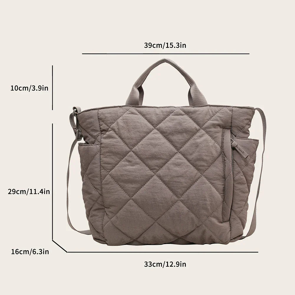 Stylish Quilted Puffer Handbag Tote with Zipper Closure