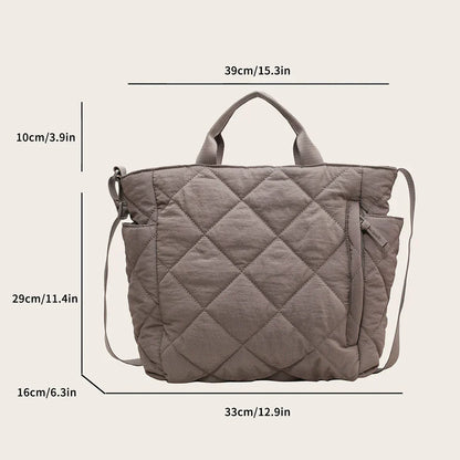 Stylish Quilted Puffer Handbag Tote with Zipper Closure
