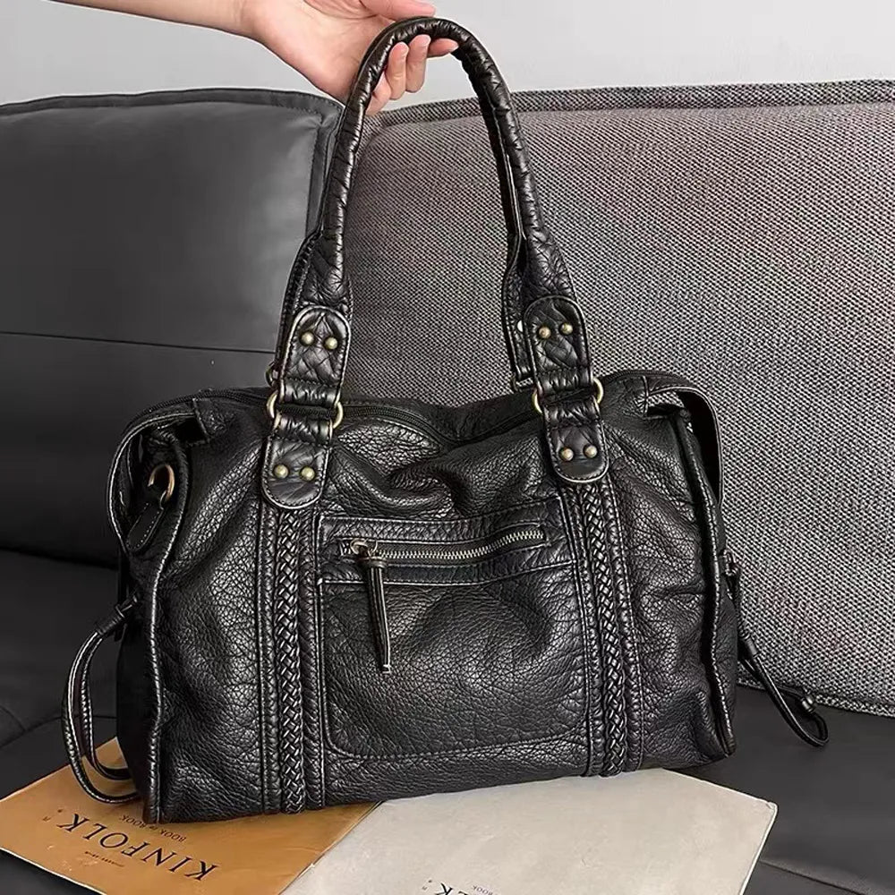 Elegant NoirClass - Premium Black Leather Handbag
