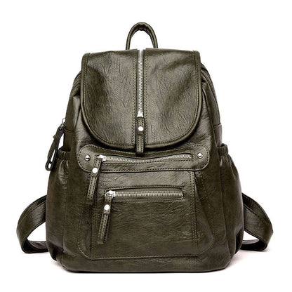 Chic Vintage Leather Backpack with Ample Storage Compartments