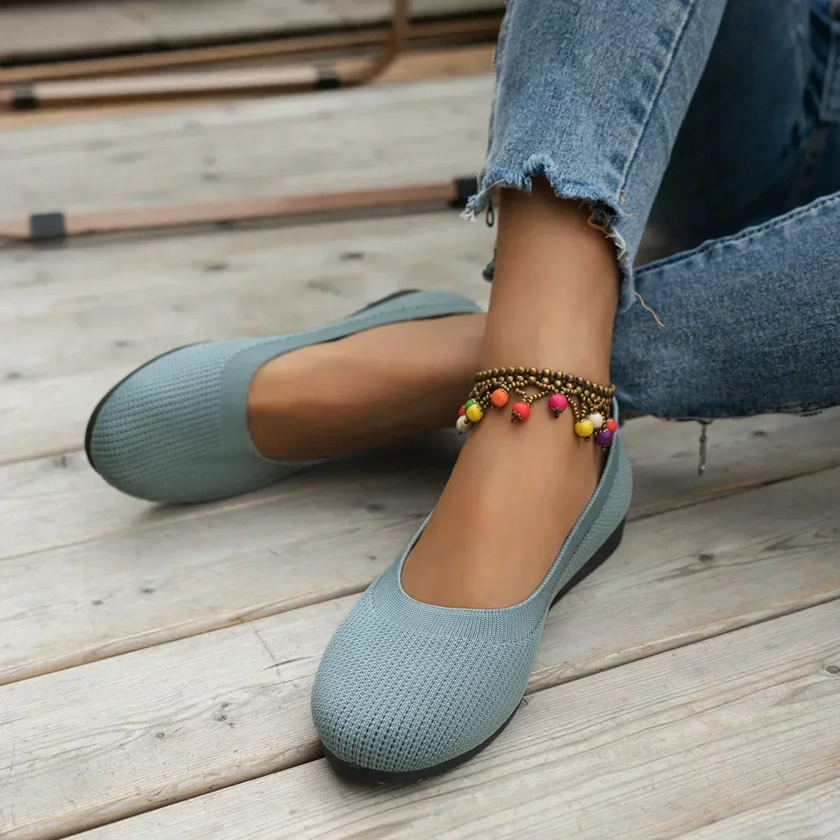 Frances - Chic Embellished Ballerinas with a Cozy Knitted Touch
