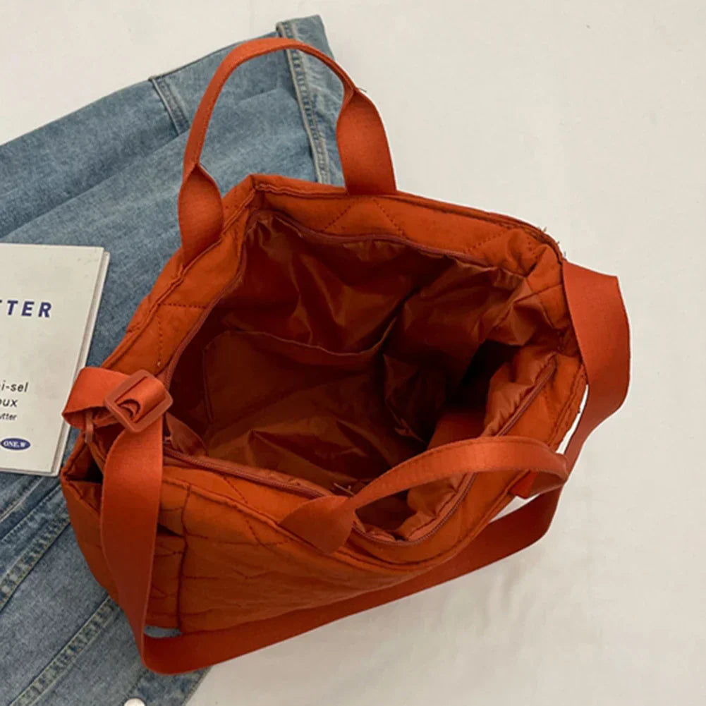 Stylish Quilted Puffer Handbag Tote with Zipper Closure