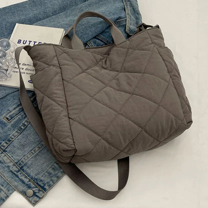 Stylish Quilted Puffer Handbag Tote with Zipper Closure