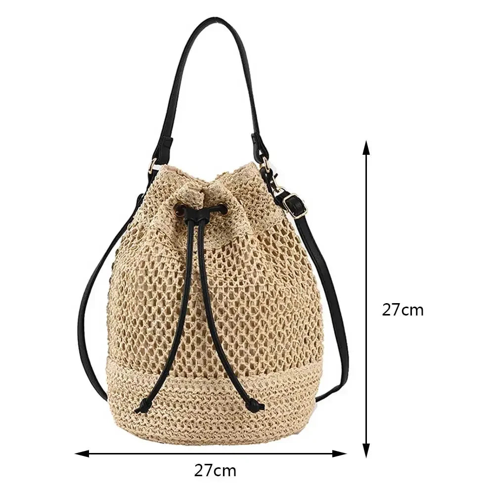 Chic Hand-Woven Straw Bucket Bag for Women - Perfect Summer Companion