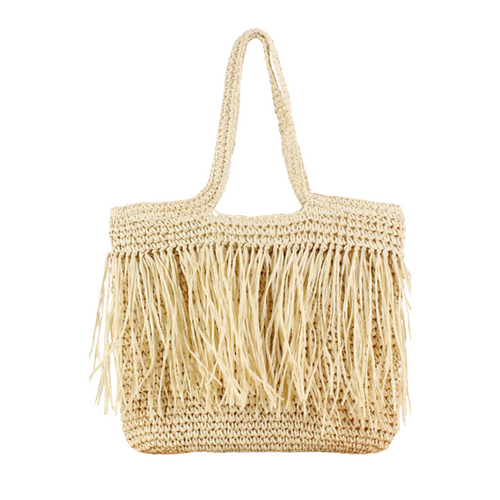 Chic Handwoven Straw Bag with Trendy Tassels - Generously Spacious Design
