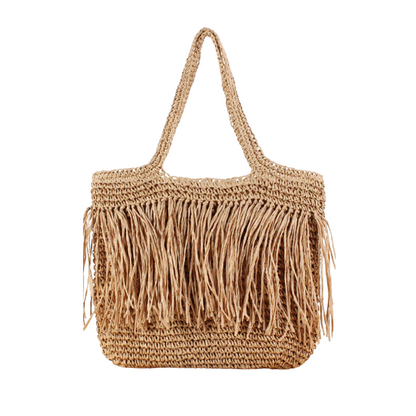 Chic Handwoven Straw Bag with Trendy Tassels - Generously Spacious Design