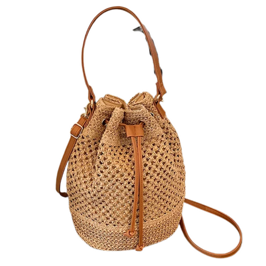Chic Hand-Woven Straw Bucket Bag for Women - Perfect Summer Companion