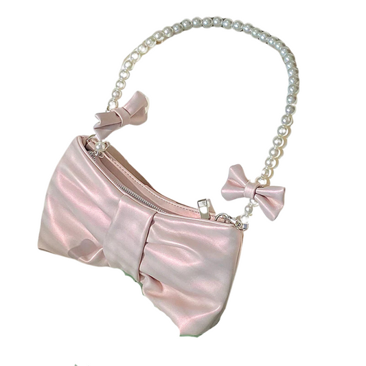 Elegant Satin Clutch with Exquisite Pearl Handle