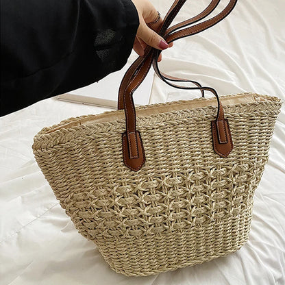 Stylish Bohemian Straw Shoulder Bag for the Beach