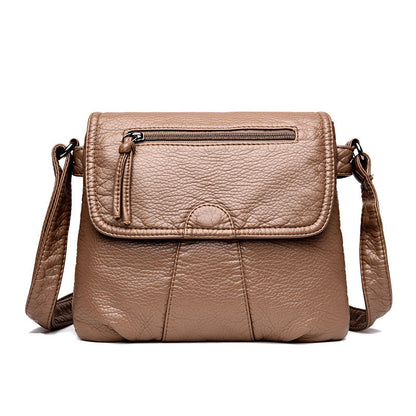 Chic Vintage Washed Leather Pleated Bag with Adjustable Shoulder Strap
