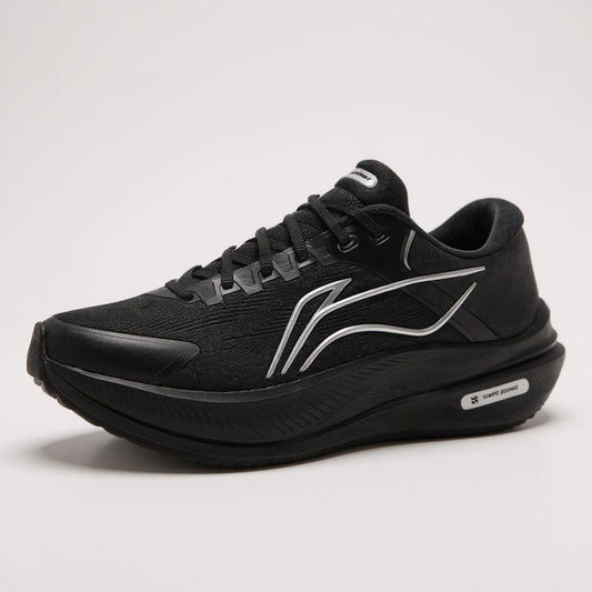 AeroStride™ Tempo Bounce Cushion Running Shoes – All-Black Reflective Performance Sneakers