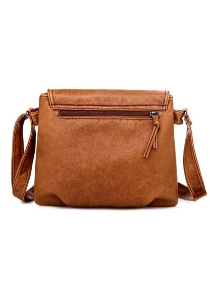 Chic Vintage Washed Leather Pleated Bag with Adjustable Shoulder Strap