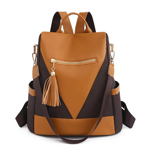 Chic Two-Tone Backpack with Stylish Tassel Pendant